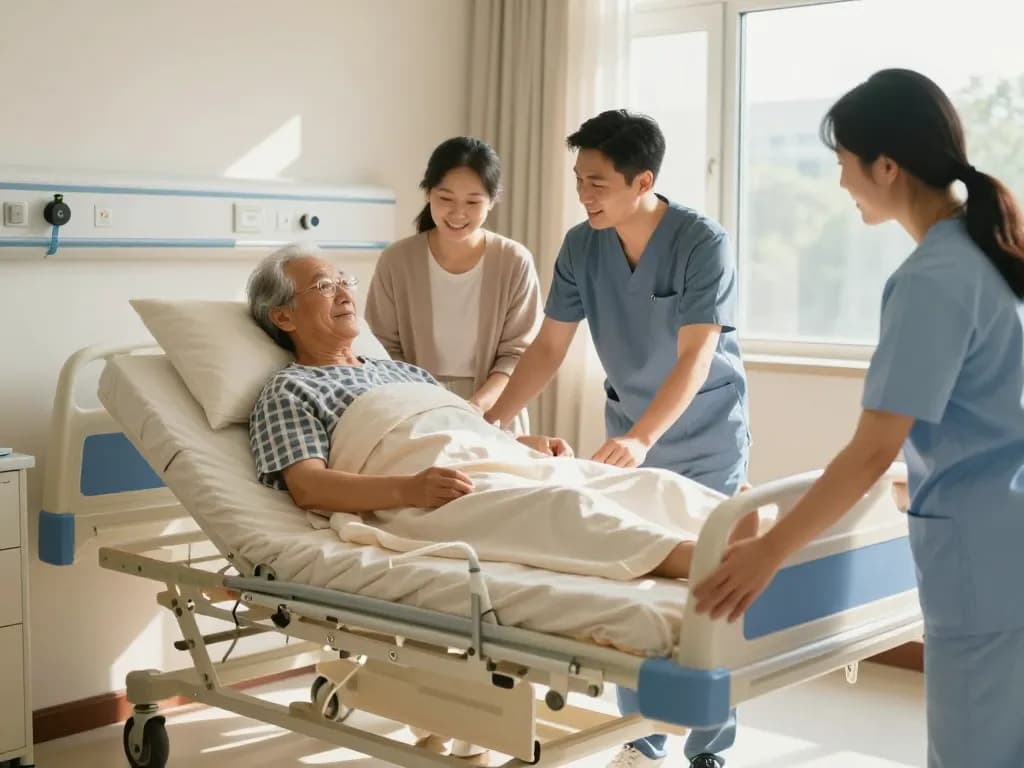Giường bệnh nhân in a caring environment, showcasing adjustable features and patient support for comfort.