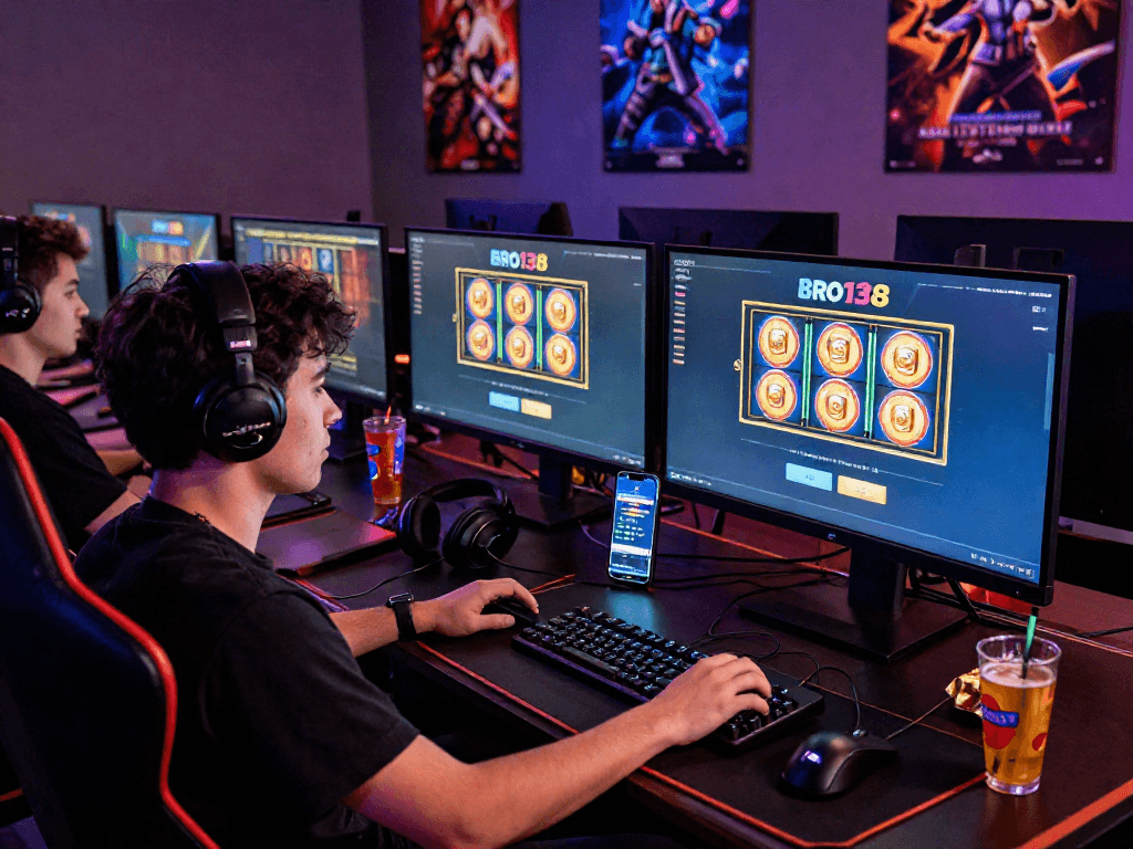 Immersive online gaming scene featuring a player engaged in bro138 slot login for an exciting gaming experience.