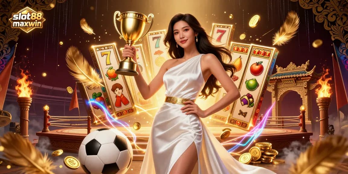 Rasakan kegembiraan dengan slot88 maxwin dalam ilustrasi kasino yang hidup dan penuh kemenangan ini.