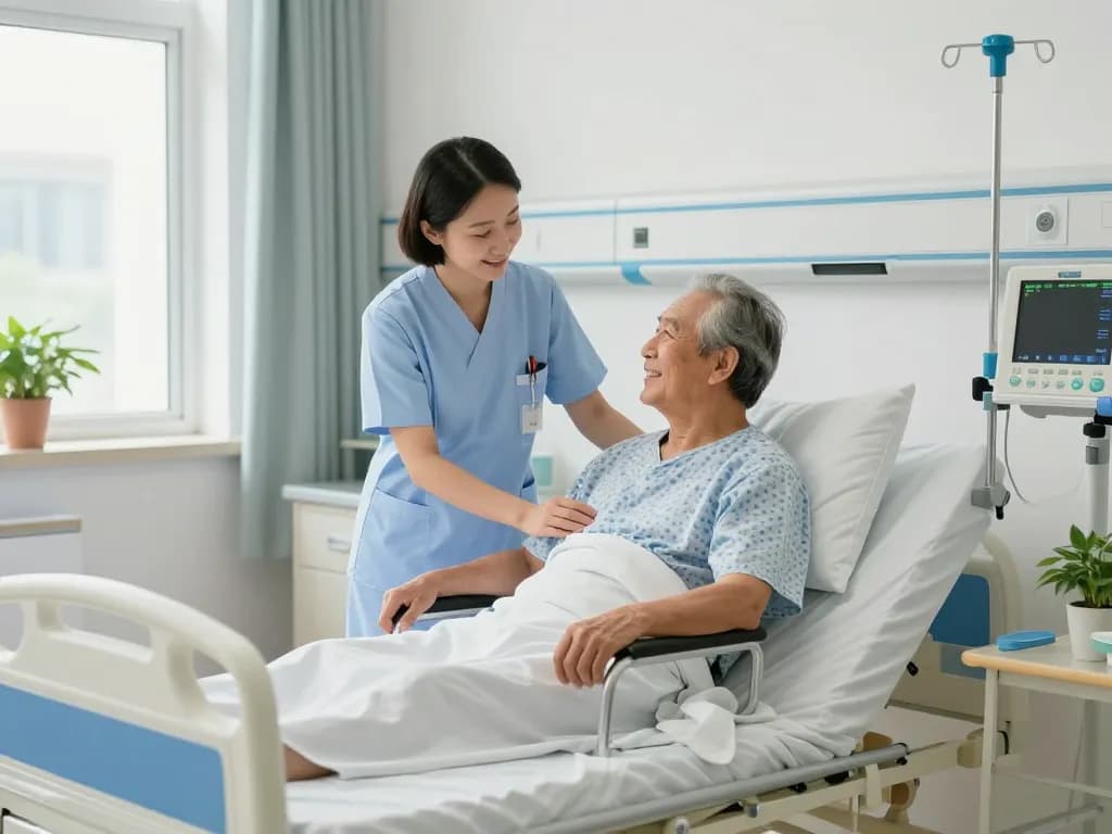 Comfortable giường bệnh nhân in a welcoming healthcare room, showcasing patient assistance.