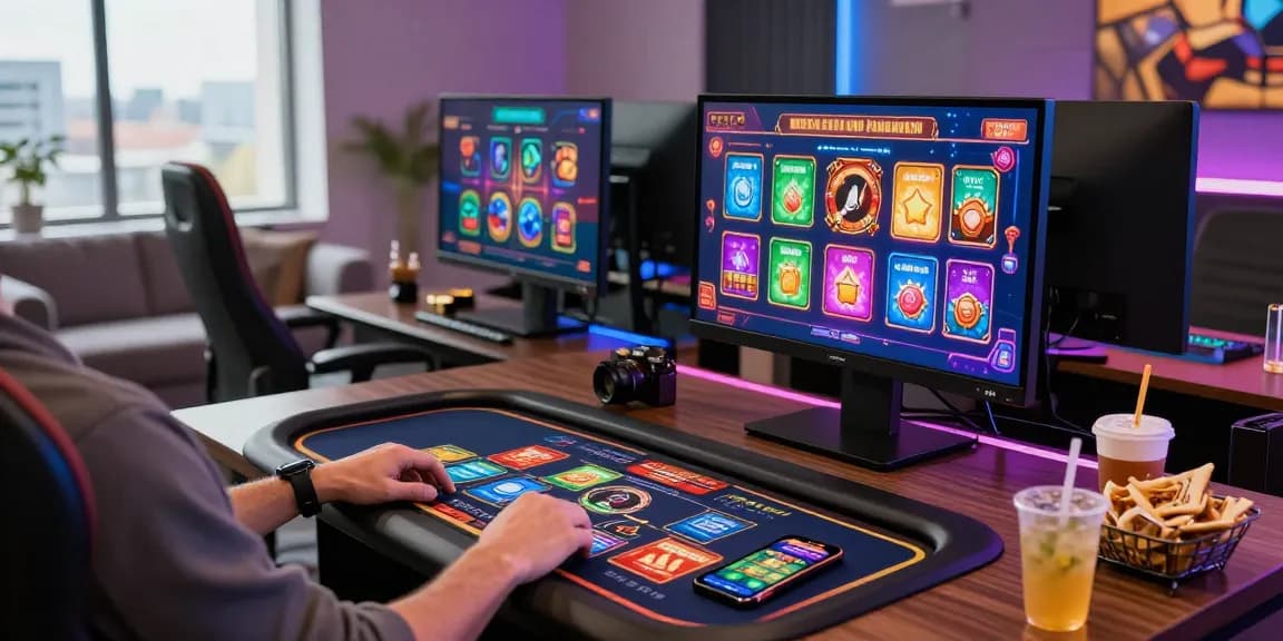 Explore https://mhfe.org.uk showcasing a modern online gaming setup with credit card casinos, vibrant game graphics, and an engaging player.