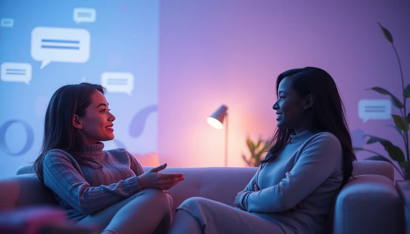Intimate engagement of diverse avatars in a cozy AI chat environment, showcasing sex ai chat.