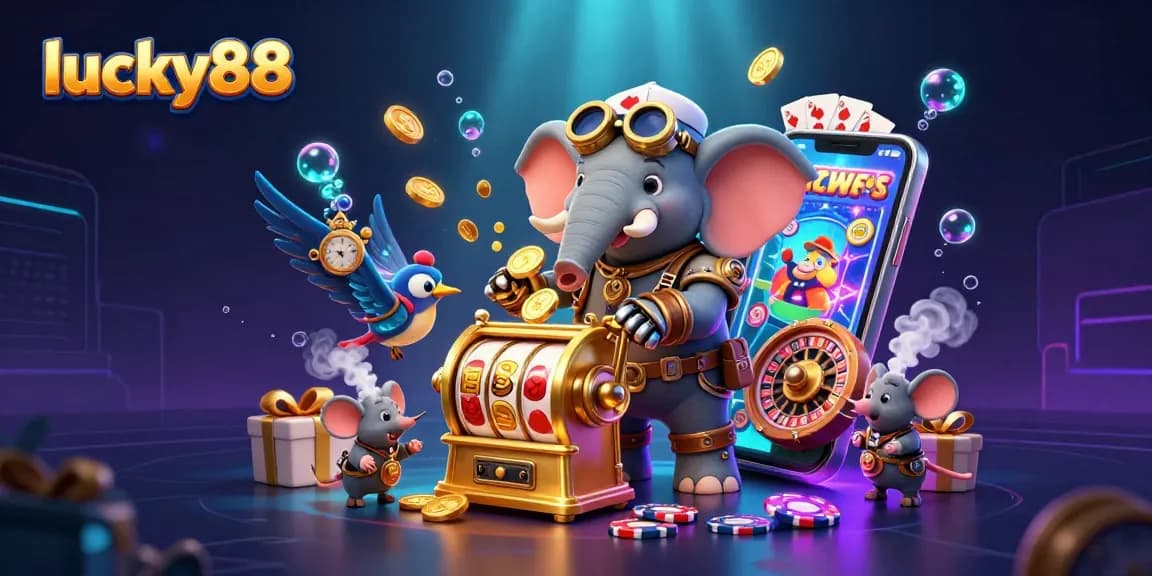 Spin the reels with lucky88's thrilling steampunk casino illustration featuring a golden slot machine.
