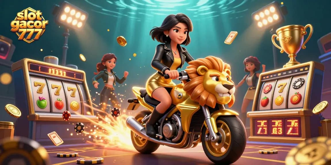 Experience the thrill of slot gacor 777 wins with a glamorous Asian woman and dynamic gaming action.