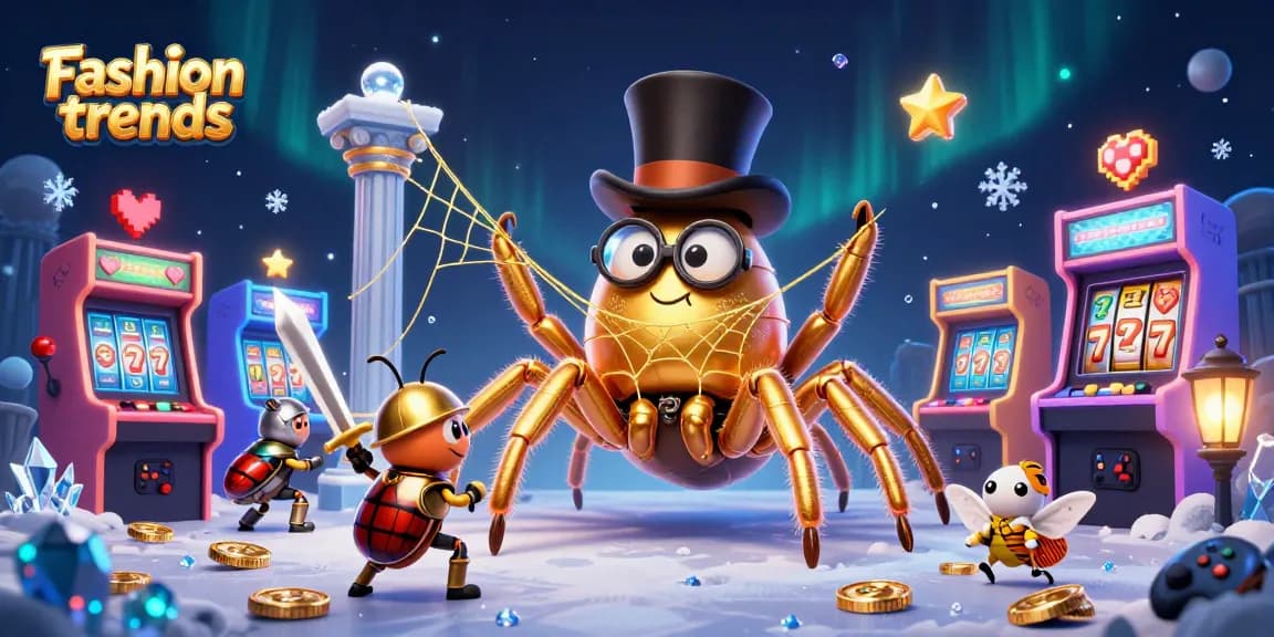 Experience thrilling fashion trends in this energetic casino scene with a golden tarantula and beetle knight.