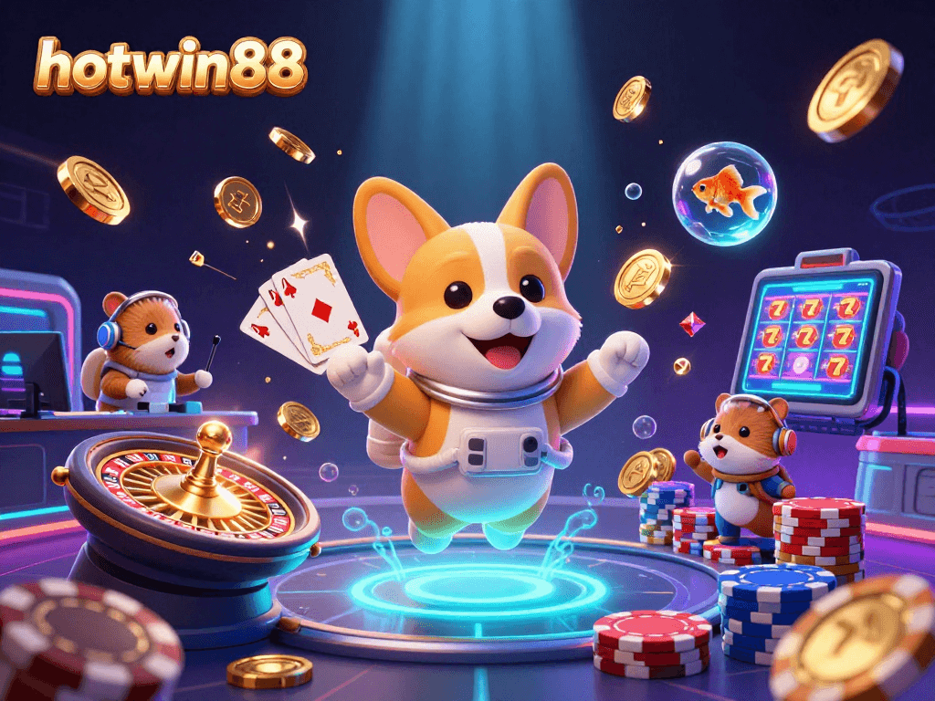 Engage in thrilling gameplay at hotwin88 with lively animated characters in a vibrant casino.