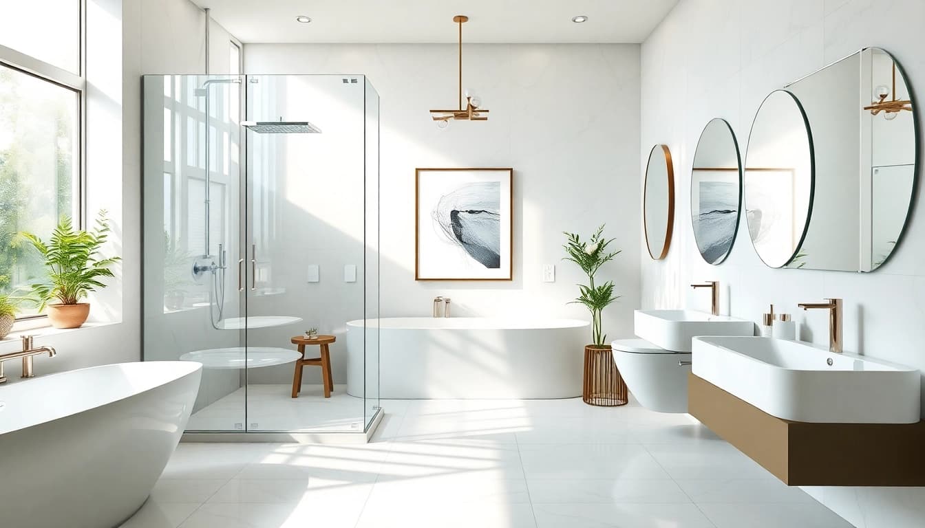 Sonni sanitär GmbH zeigt ein modernes Badezimmerdesign mit eleganten Duschwänden aus Glas.