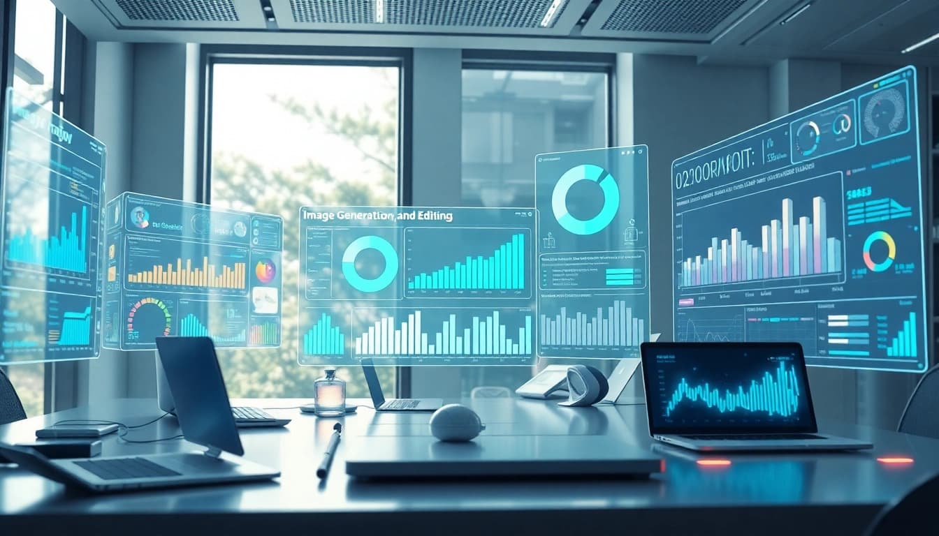 Explore the innovative features of nano banana 2 in a high-tech workspace filled with AI-driven tools and holographic displays.