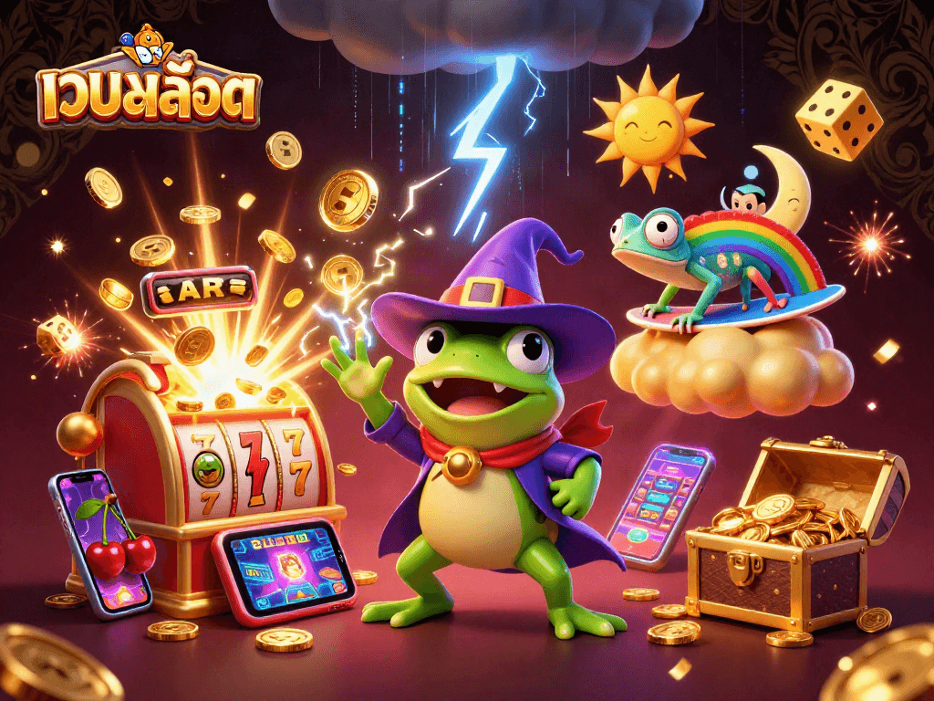 Win big with เว็บสล็อต as golden coins rain down from a dynamic cartoon scene!