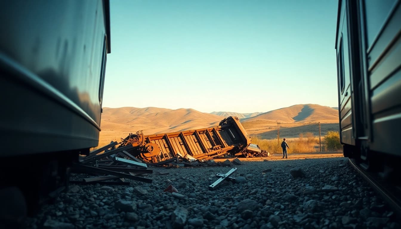 The spain train crash highlights a dramatic scene of derailed train amidst a serene landscape.