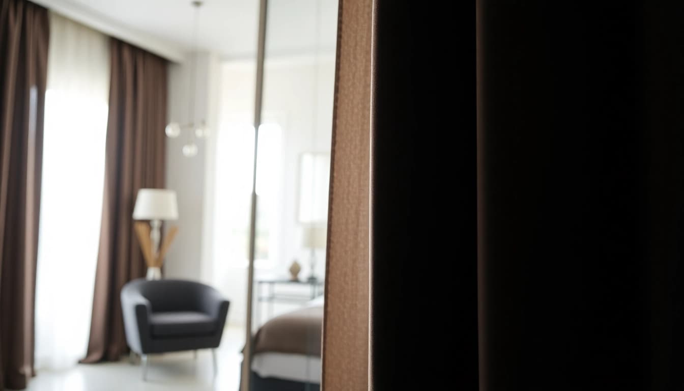 Verduisterende gordijnen in een stijlvolle slaapkamer creëren een comfortabele en verduisterende sfeer.