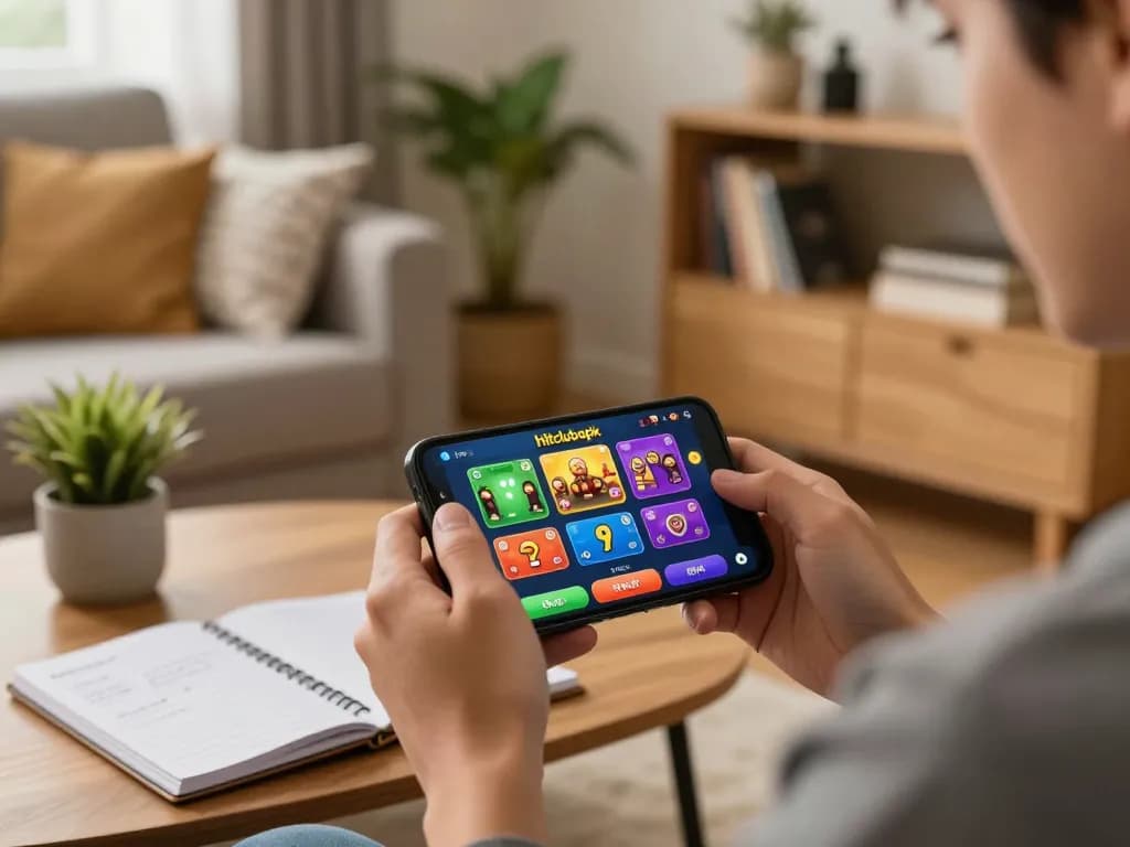 Engaging in mobile gambling with hitclubapk app in a cozy home setup, showcasing personal strategy.