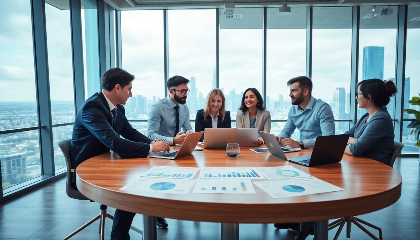 Discussing growth strategy trends in a professional business meeting environment.