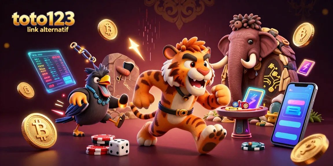 Experience the excitement of toto123 link alternatif with a colorful prehistoric casino scene featuring rich gaming elements.