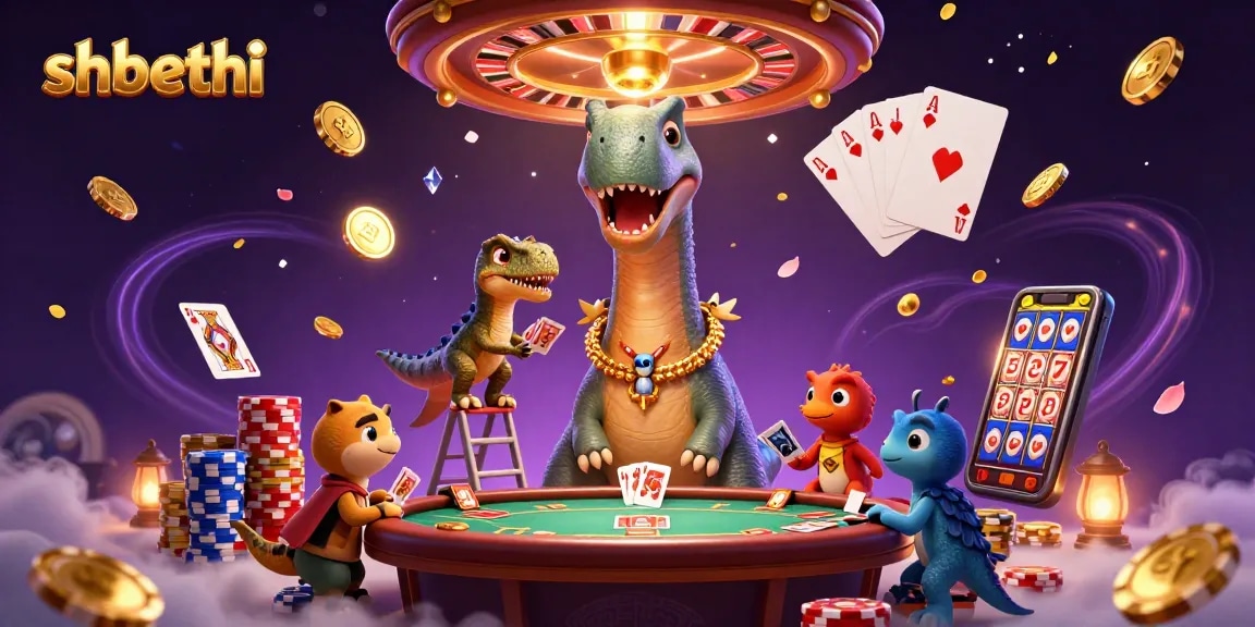 Experience exciting games at shbethi with a giant brontosaurus and clever raptor dealer in a vibrant casino