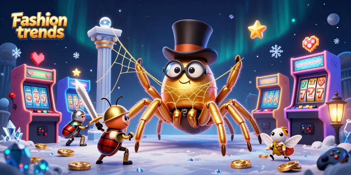 Experience thrilling fashion trends in this energetic casino scene with a golden tarantula and beetle knight.