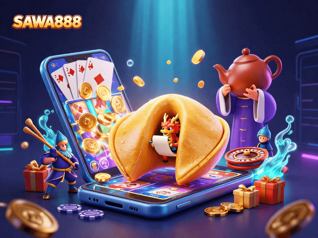 Experience excitement with SAWA888's vibrant gaming scene featuring unique characters and dynamic elements.