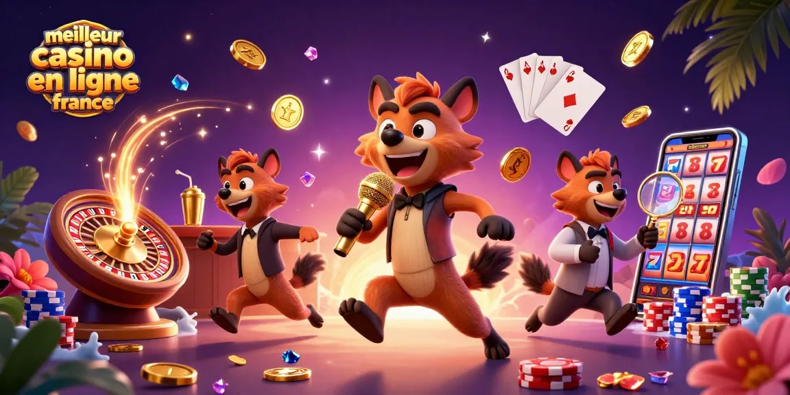 Découvrez le meilleur casino en ligne en France avec des hyènes animées jouant dans un club de casino comique.