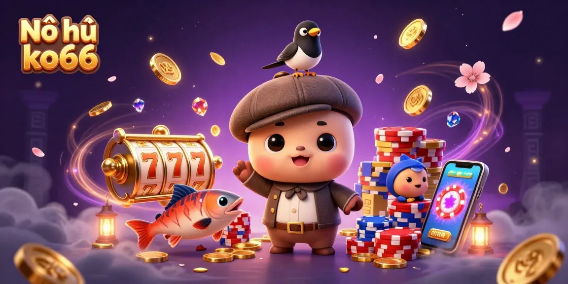 Nổ hũ ko66 showcases thrilling slot reels and jackpot excitement in a vibrant casino scene.