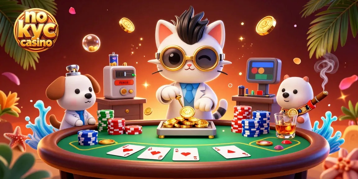 Vincere in un casinò no kyc con personaggi vivaci ed elementi di poker vibranti.