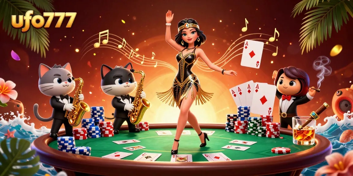 Experience thrilling games and excitement with ufo777 at this vibrant casino illustration.