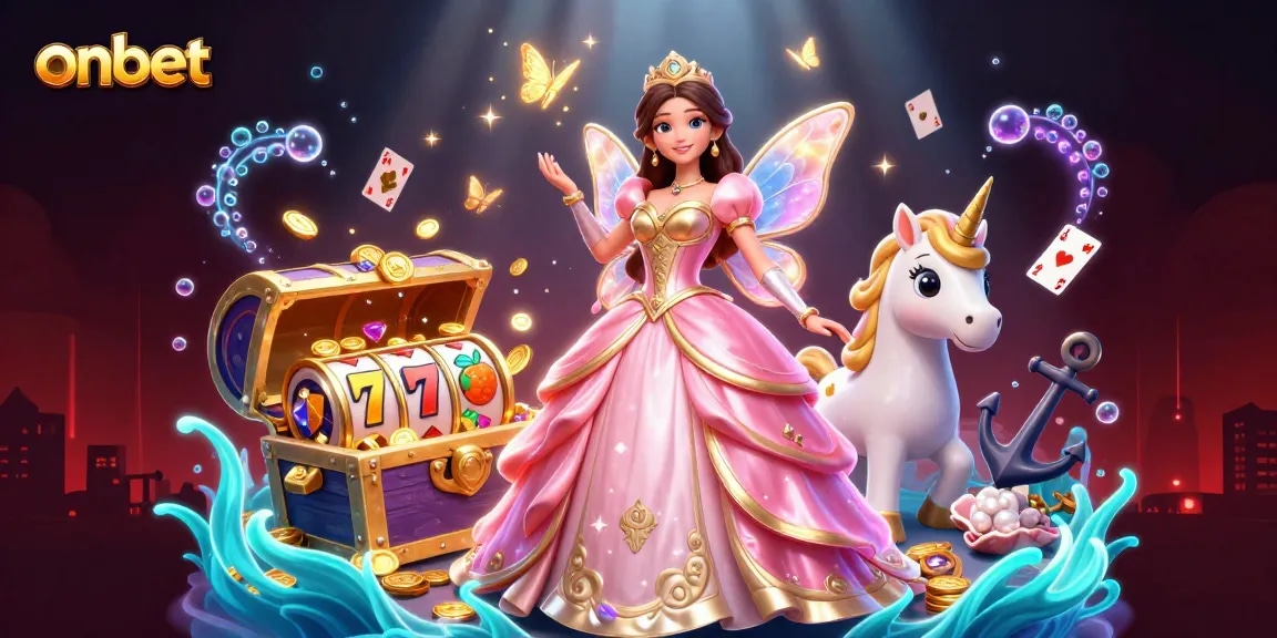 Win big with onbet as charming characters celebrate in a vibrant casino-themed essence.