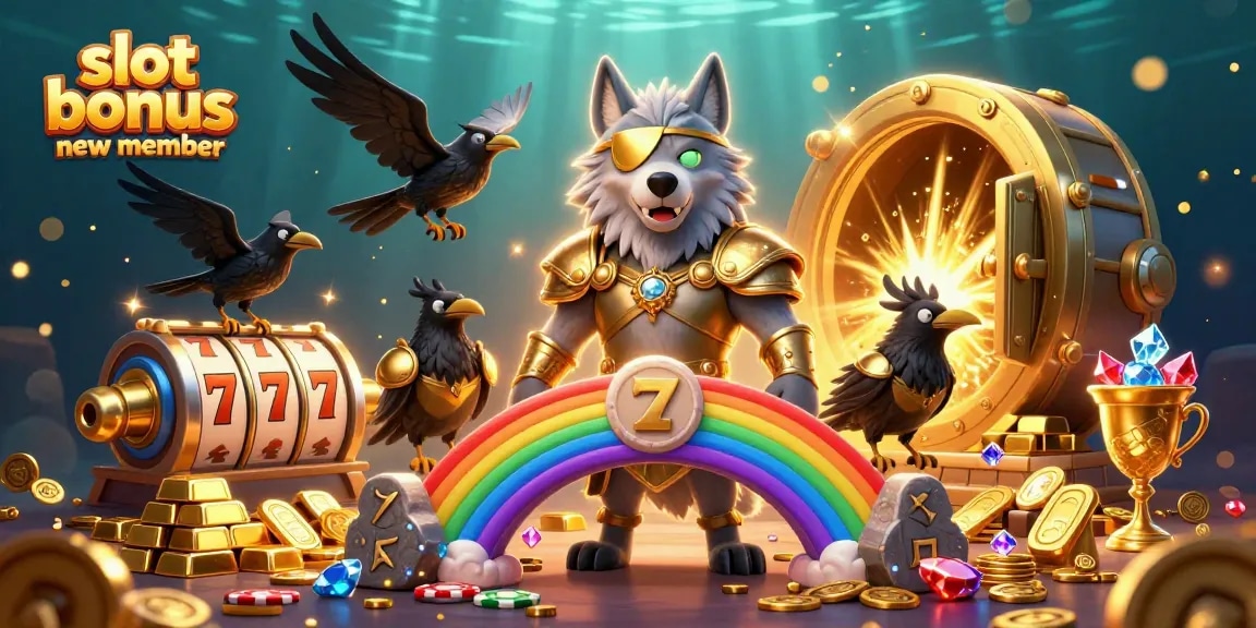 Experience excitement with slot bonus new member: Odin and his ravens amid casino riches.