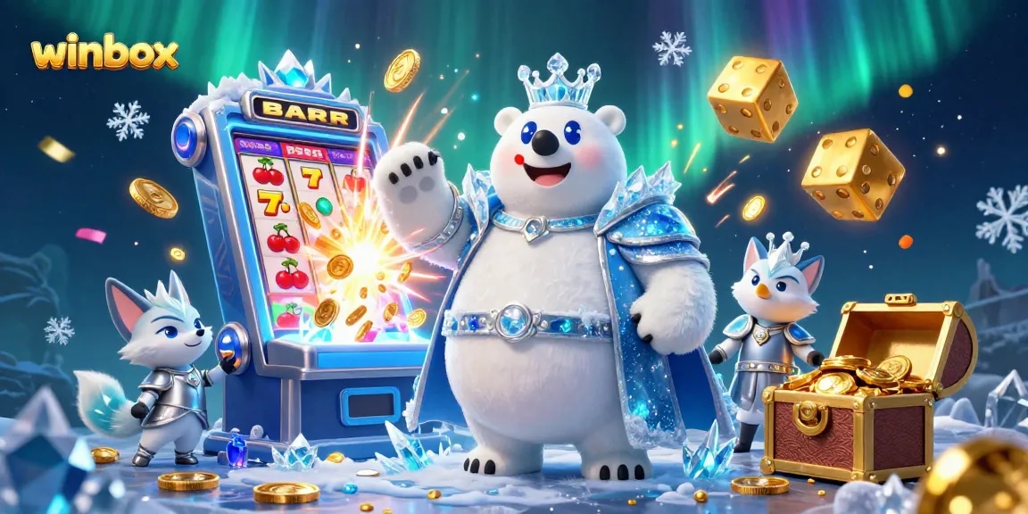 Engage with winbox's thrilling casino experience featuring a polar bear king and a snow fox.