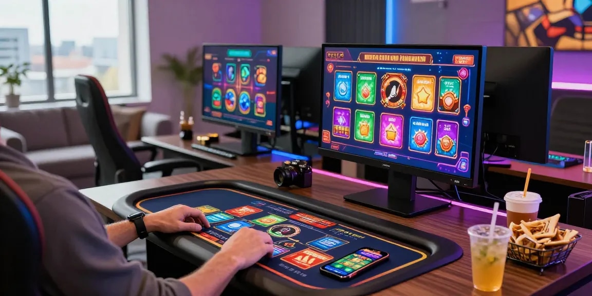 Explore https://mhfe.org.uk showcasing a modern online gaming setup with credit card casinos, vibrant game graphics, and an engaging player.