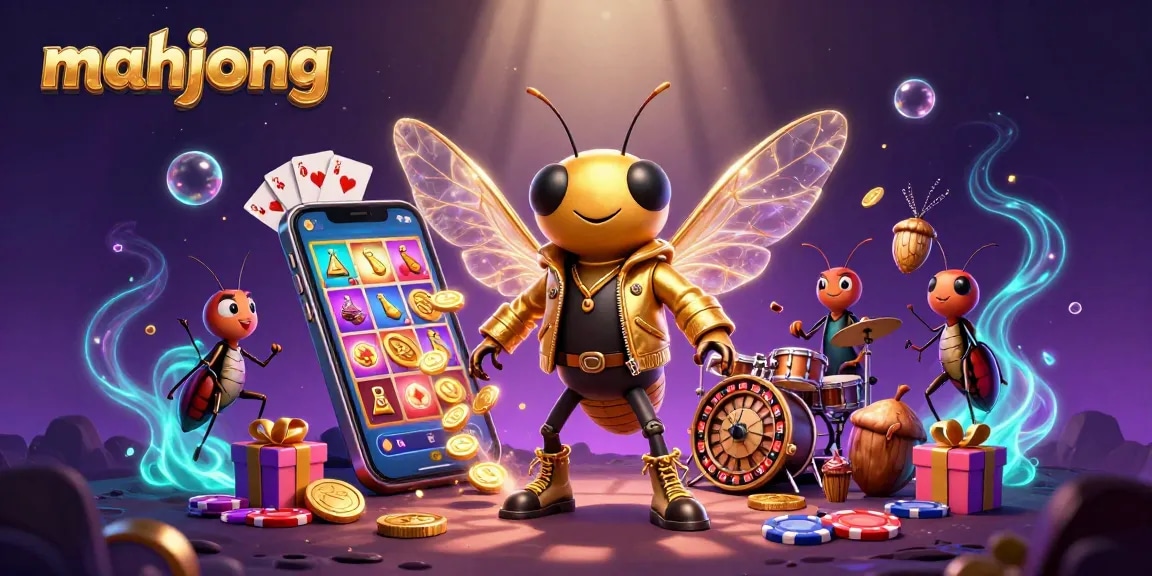 Experience mahjong excitement with vibrant characters and dynamic gaming elements in this 3D illustration.