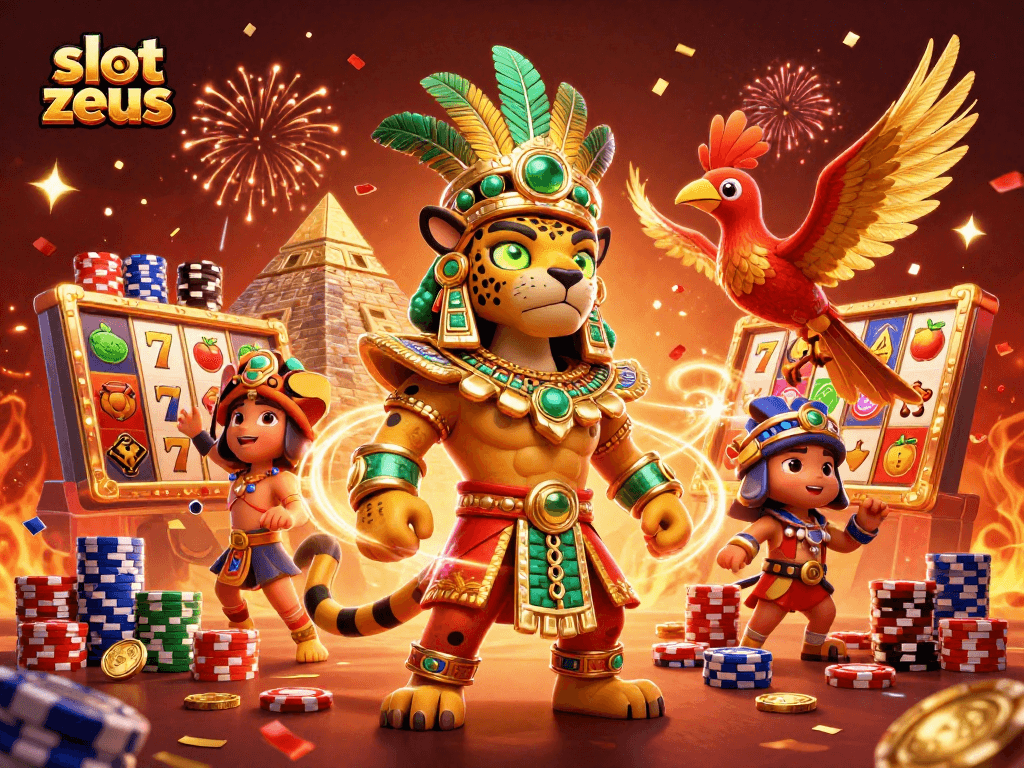 Experience thrilling wins with slot zeus's vibrant character scene packed with dynamic game elements.