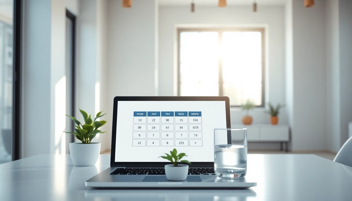 Calculate your healthy weight range with this ideal weight calculator interface in a modern office.