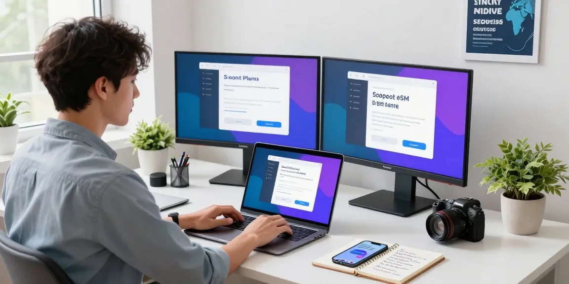 Buy 2nd number benefits highlighted in a modern workspace with eSIM selection tools.