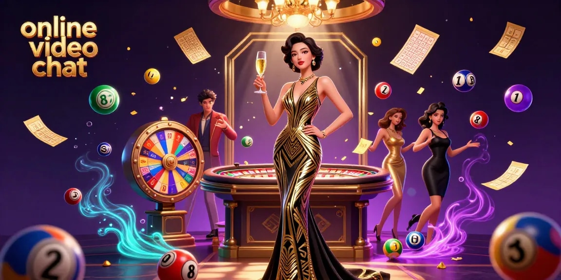 Engage in online video chat with vibrant illustrations of roulette and lottery elements.