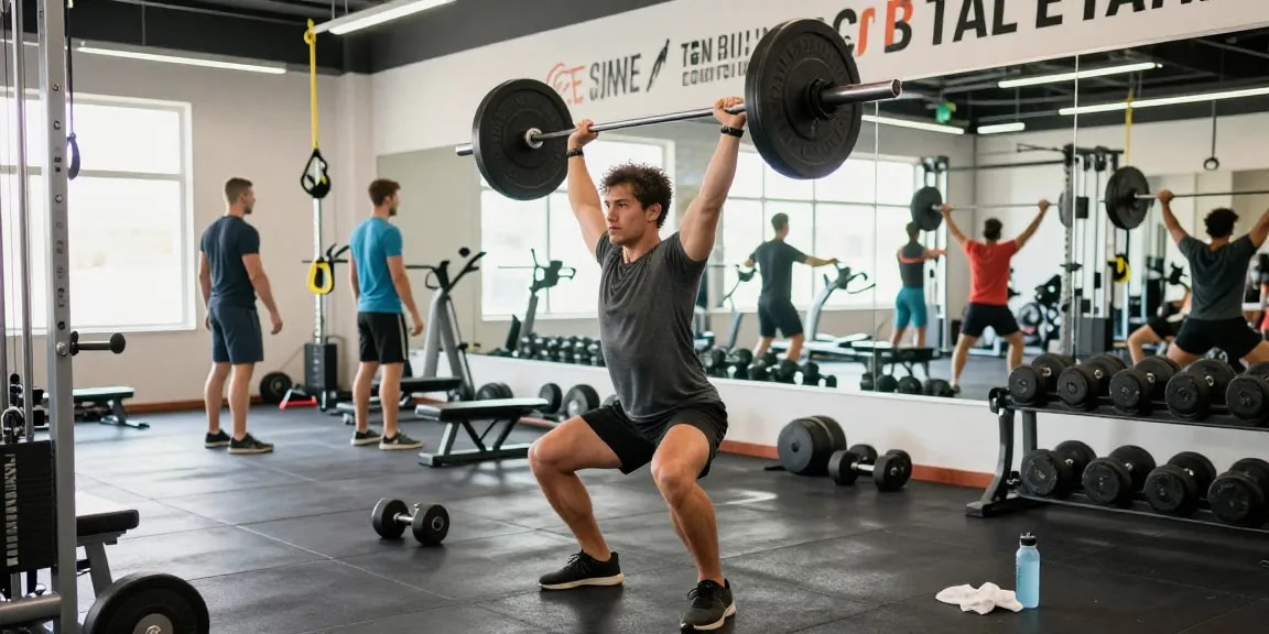 Official Prime Pharma Steroid Shop scene featuring an athlete in a dynamic workout at a modern gym.