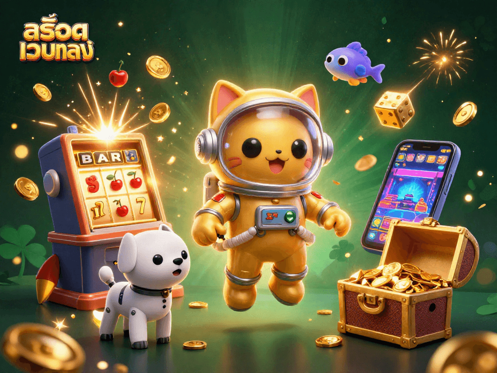 Spin the reels with สล็อตเว็บตรง in this vibrant cosmic casino scene featuring a creative illustration.