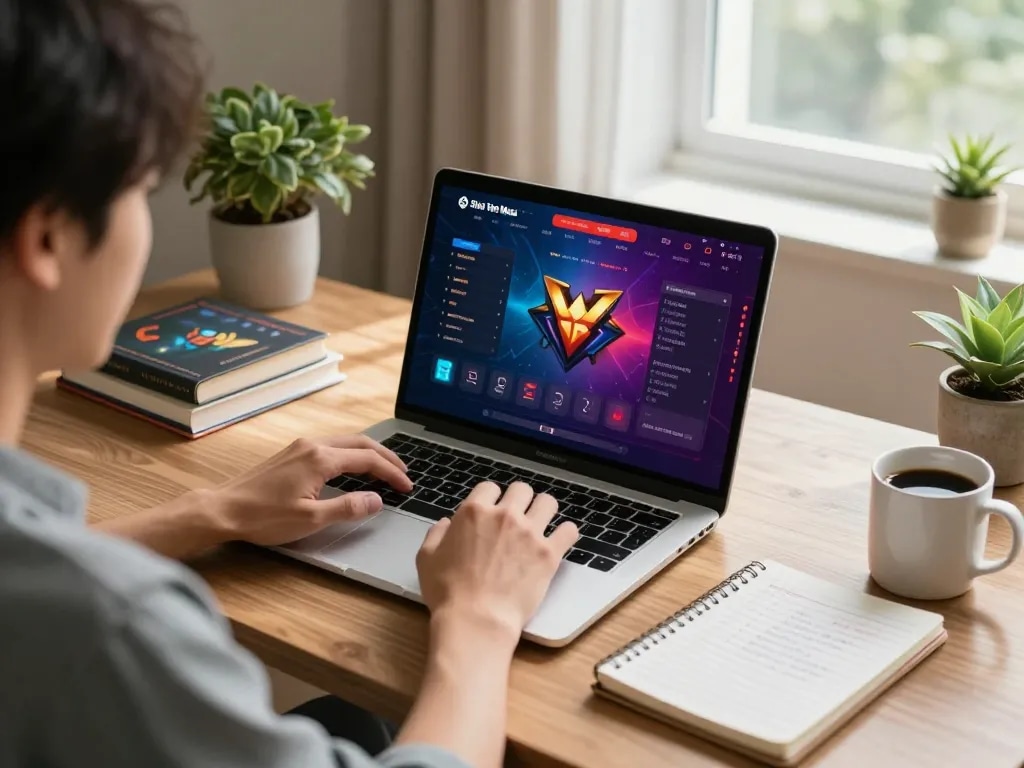 Person engaging with Situs Toto Macau on a laptop while studying betting strategies at home.