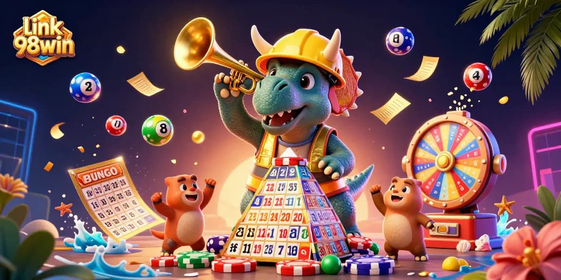 Experience the excitement of link 98win with dynamic gaming elements and vibrant characters celebrating together.