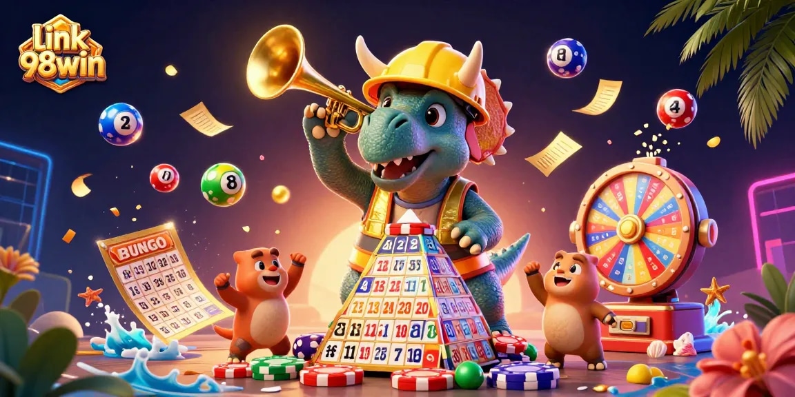 Experience the excitement of link 98win with dynamic gaming elements and vibrant characters celebrating together.