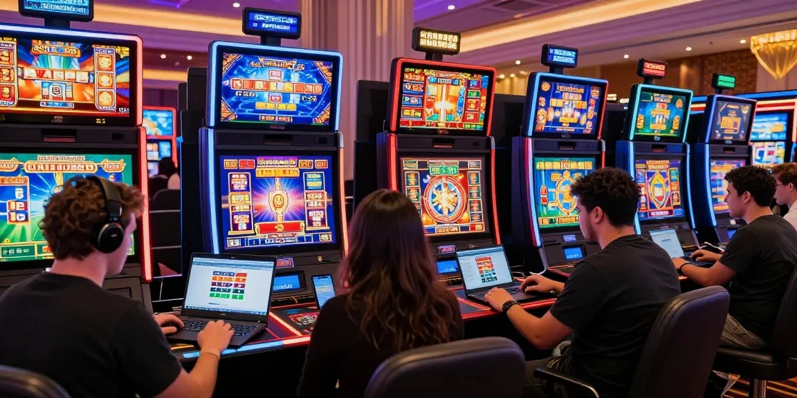 Players at online casinos that accept credit cards enjoying vibrant slot games in an immersive setting.