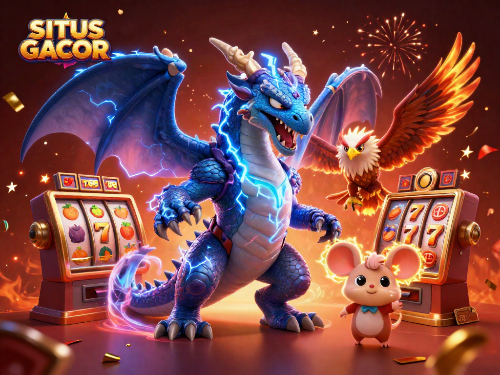 Engage with SITUS GACOR through a vibrant casino scene featuring jackpot symbols
