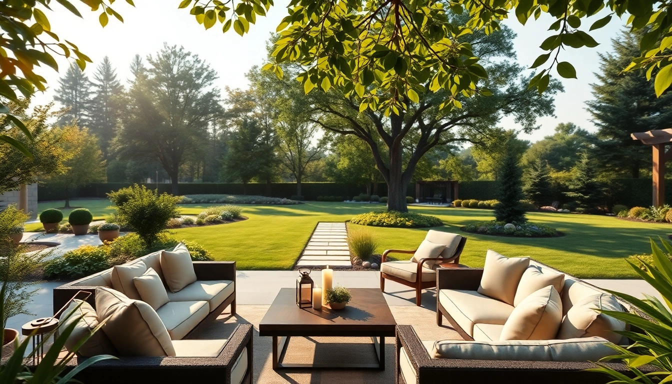 Elevate your outdoor experience with Wellesley Outdoor Living, featuring luxurious seating and a tranquil garden.