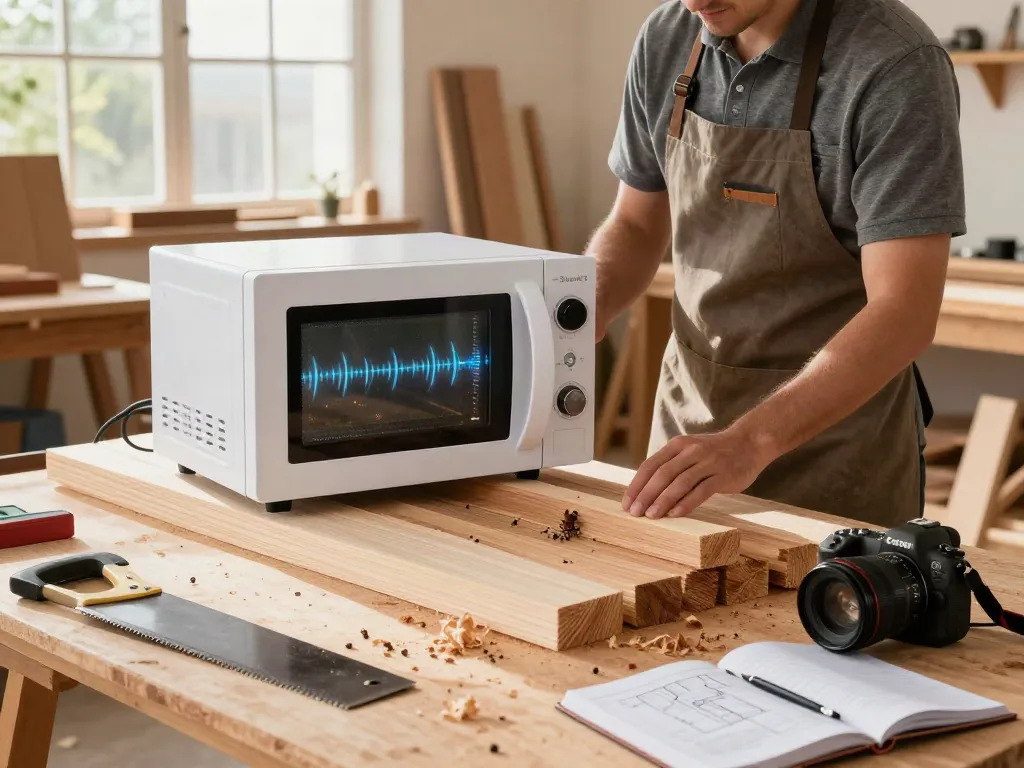 SHASHEL® microwave device in a woodworking shop, eliminating wood-boring insects.
