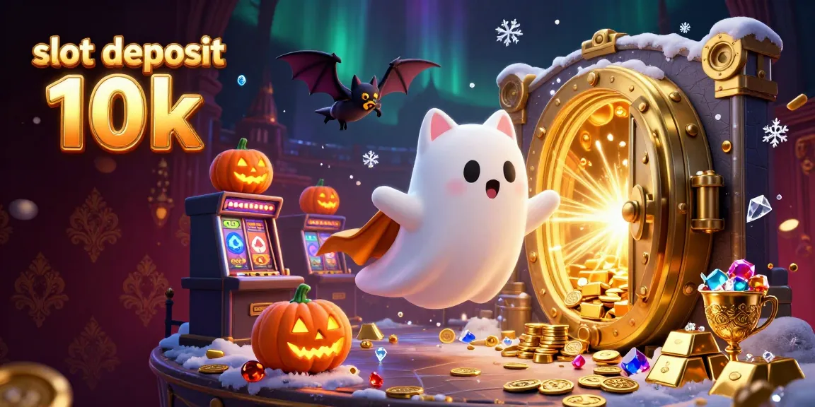 Experience jackpot excitement with slot deposit 10k themed illustration featuring a ghost cat and treasures.
