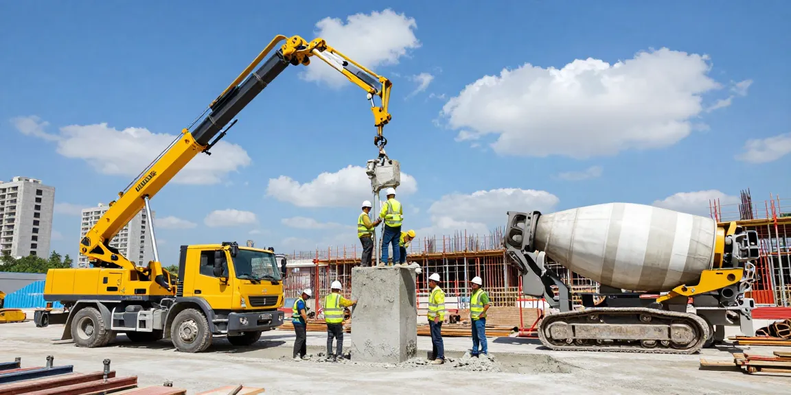NAGA2000 in action at a heavy industry construction site with workers and concrete equipment.