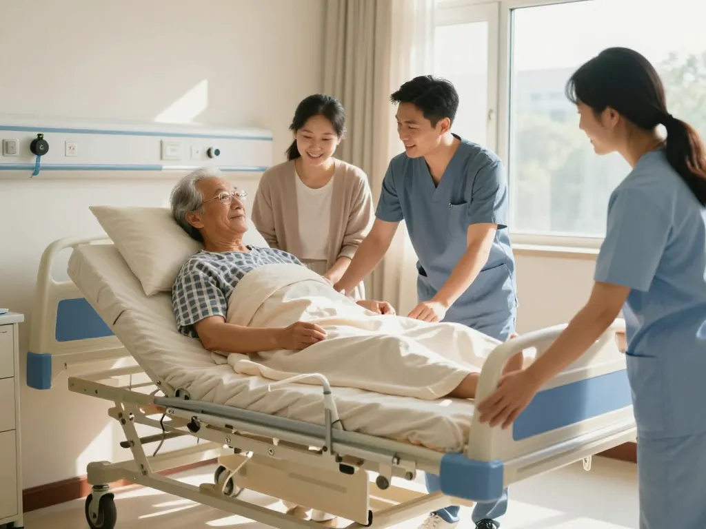 Giường bệnh nhân in a caring environment, showcasing adjustable features and patient support for comfort.