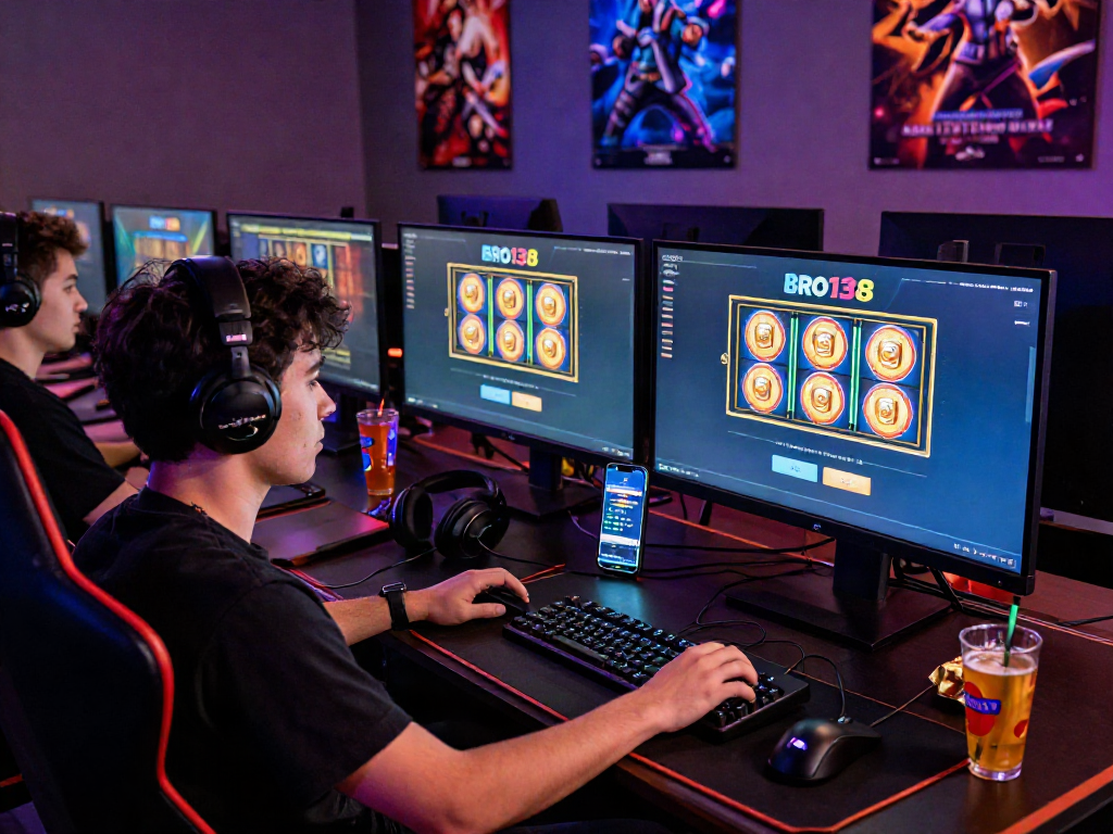 Immersive online gaming scene featuring a player engaged in bro138 slot login for an exciting gaming experience.