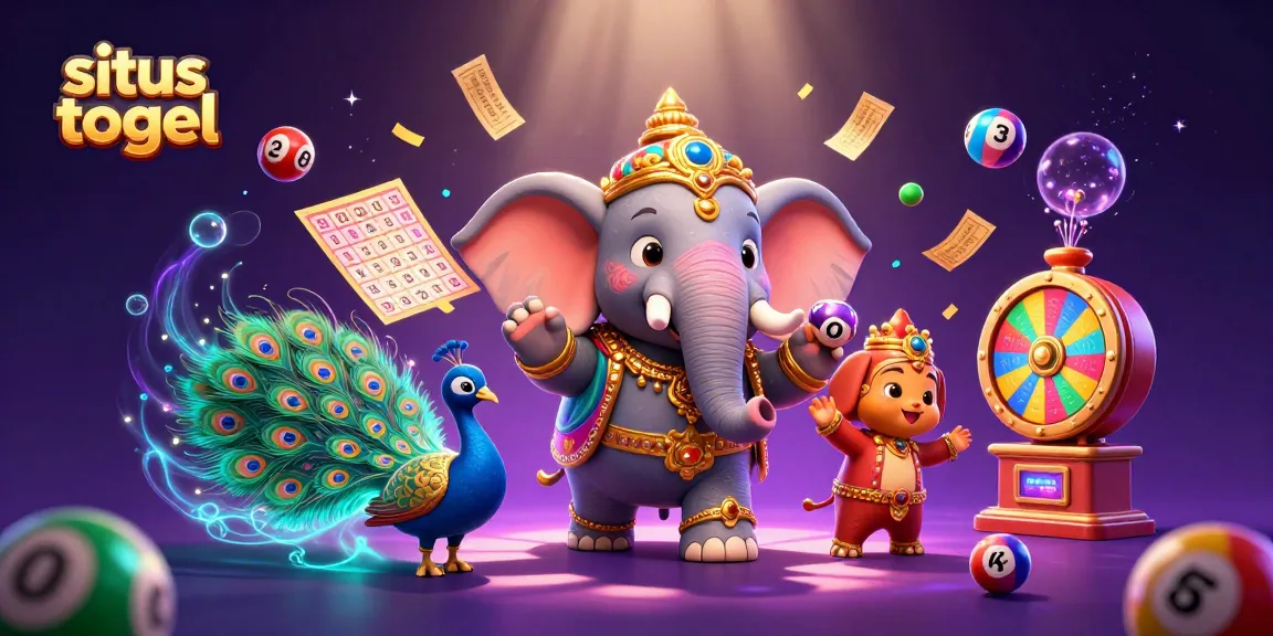 Engage in situs togel with colorful lottery elements and festive characters in a vibrant 3D illustration.