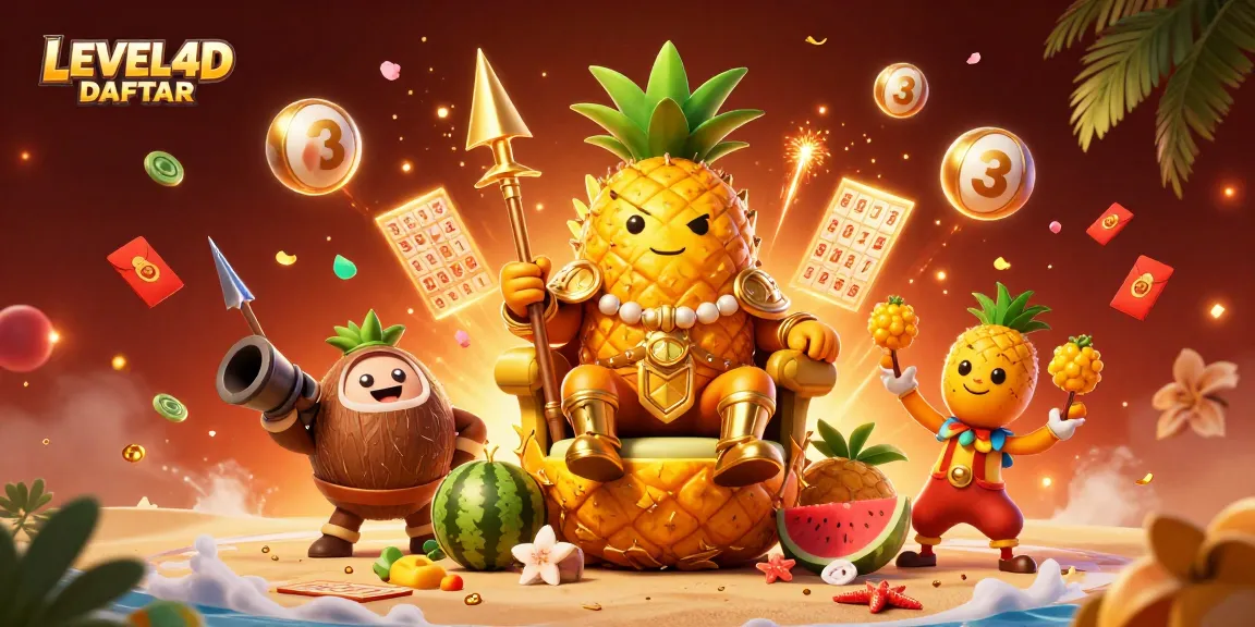 Menangani LEVEL4D DAFTAR dengan karakter kartun yang kaya di latar belakang kasino lotere yang penuh warna.