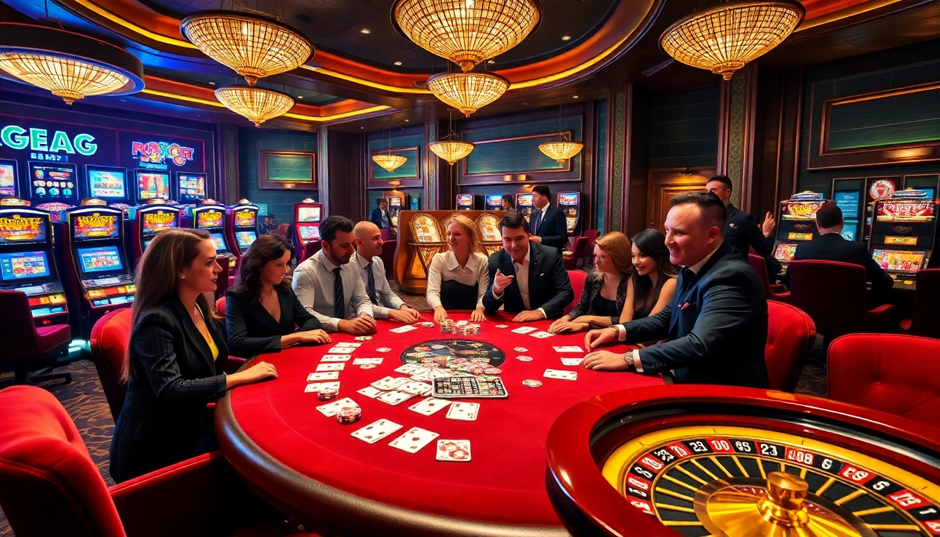 Action passionnante à une table de poker mettant en avant le meilleur du casino en ligne français avec des jetons et des cartes éclatants.